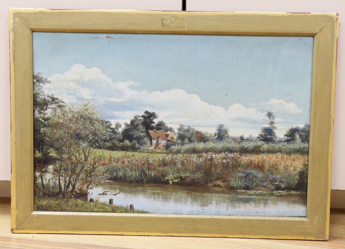 Miss Florence White (fl.1895-1930), oil on canvas, River landscape, signed and dated '84, 30 x 45cm